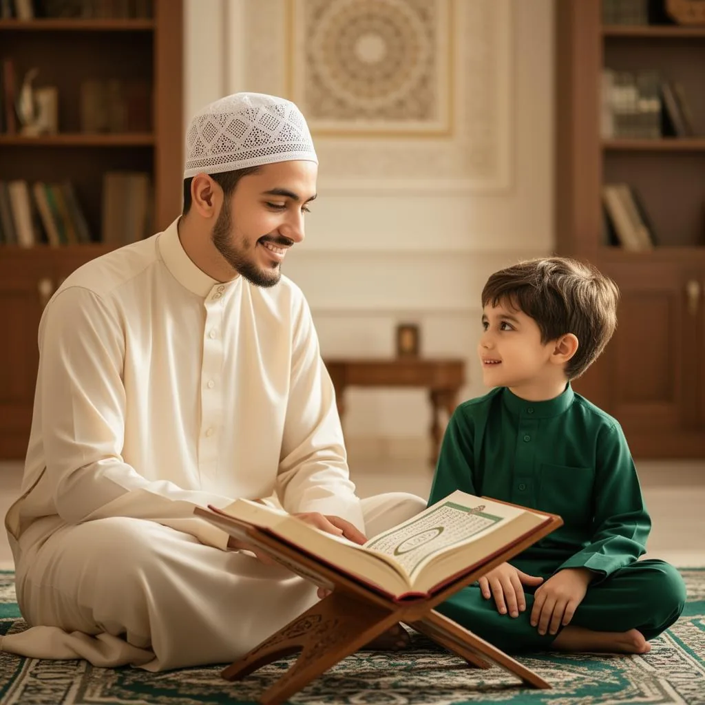 One-on-one online Quran classes for children Online Quran teacher supporting a young student during a one-on-one class
